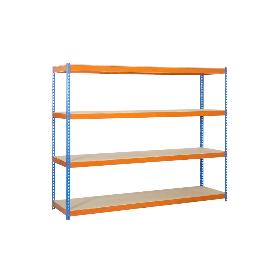ESTANTERÍA MEDIA CARGA AZUL/NARANJA 4 BALDAS DE MADERA 2000 X 1800 X 600 MM