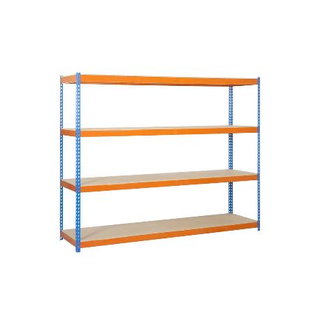 ESTANTERÍA MEDIA CARGA AZUL/NARANJA 4 BALDAS DE MADERA 2000 X 2400 X 600 MM
