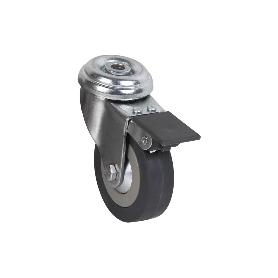 RUEDA DE GOMA GRIS CON AGUJERO PASANTE Y FRENO Ø65 X 22 MM VENTA UNITARIA