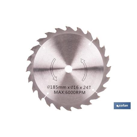 DISCO CORTE PARA MADERA Ø185 MM X 16 MM X 2,4 MM X 24 DIENTES