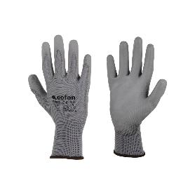 GUANTE 100%  POLIEST. IMPREG. PU GRIS T-8   CAJA 12 UNID.