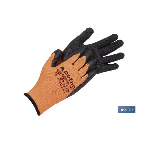 GUANTE NARANJA FLUOR CON REVESTIMIENTO LATEX TERMICO T-8   CAJA 12 UNID.