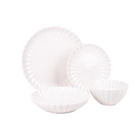 VAJILLA DE PORCELANA EN RELIEVE COLOR BLANCO ESMALTADO 16 PIEZAS