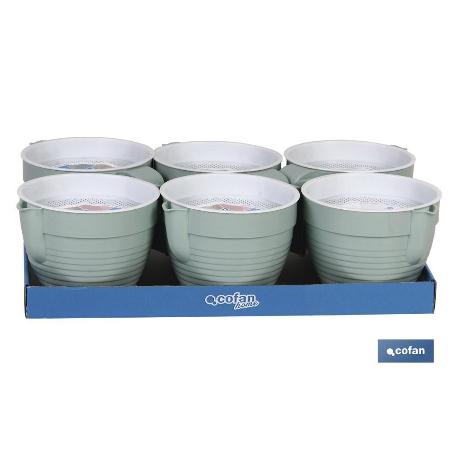 GRASERA COLADOR 500ML MODELO ALBAHACA VERDE AGUA 16.5X12X10CM   CAJA 6 UNID.