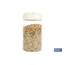 BOTE DE VIDRIO BOROSILICATO CON TAPA BEIGE GAMA LAUREL 1000 ML