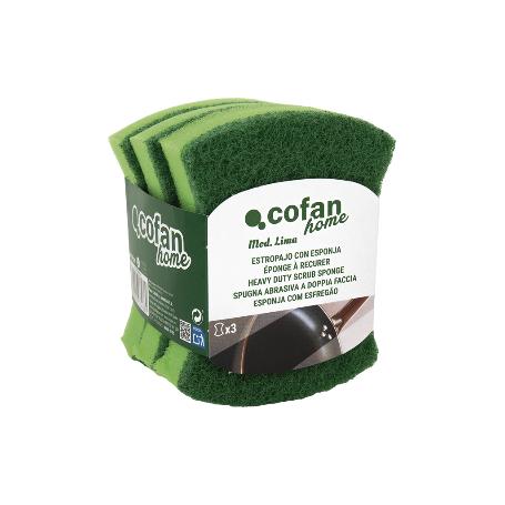 PACK DE 3  ESTROPAJOS VERDES CON ESPONJA   CAJA 16 UNID.