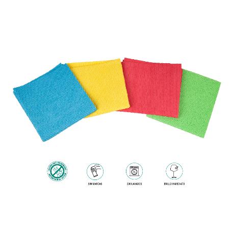 PACK DE 4 BAYETAS DE ALTA CALIDAD AZUL, ROJO, AMARILLO , VERDE 38 X 35 CM