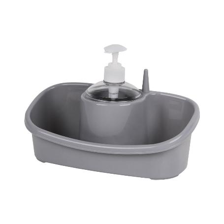 ESTROPAJERO CON DOSIFICADOR GRIS CLARO 26X13X16.5CM   CAJA 6 UNID.