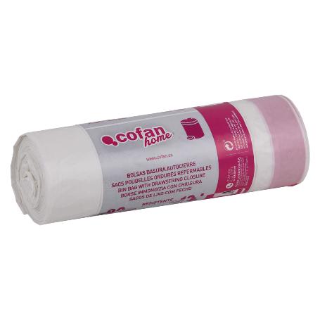 BOLSA DE BASURA  AUTOCIERRE 35X50 G.120 COLOR BLANCO 20 UDS