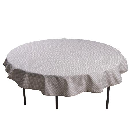 MANTEL REDONDO TOPOS BLANCOS  ANTIMANCHAS RESINADO CONFECCIONADO 50% ALGODÓN 50% POLIESTER 1,40 M