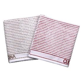 PACK 2 PAÑOS COCINA 50X50 BEIGE/ROJO