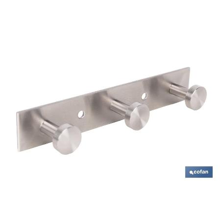 PERCHERO DE PARED DE ACERO INOXIDABLE 304 CON 3 POMOS 15,6 X 2,7 X 2,8 CM