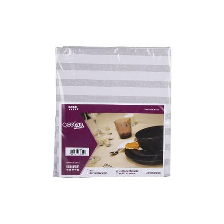 MANTEL ANTIMANCHAS RAYAS BEIGE Y BLANCAS   1,40 X 1,40