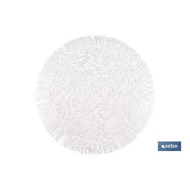 BAJOPLATO REDONDO FLECOS DE COLOR BLANCO MEDIDA 38 CM   CAJA 6 UNID.