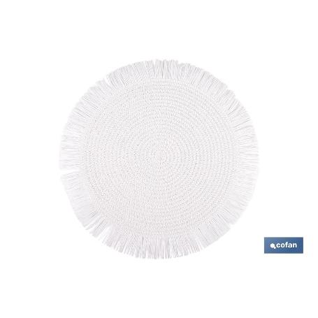 BAJOPLATO REDONDO FLECOS DE COLOR BLANCO MEDIDA 38 CM   CAJA 6 UNID.