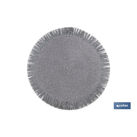 BAJOPLATO REDONDO FLECOS DE COLOR GRIS  MEDIDA 38 CM   CAJA 6 UNID.