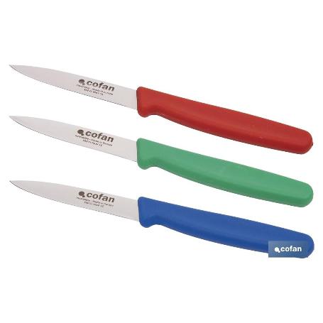PACK DE 3 CUCHILLOS PUNTILLA COLOR ROJO VERDE AZUL