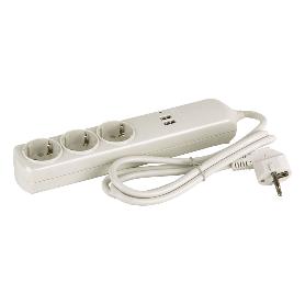 BASE BIPOLAR 3 TOMAS Y PROLONGACIÓN 1,5M CON T/T LATERAL 16A 250V USB