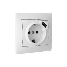 BASE ENCHUFE USB MONOBLOC MODELO PACIFIC 2P+T CON OBTURADOR 16A 250V 2.1A 5V