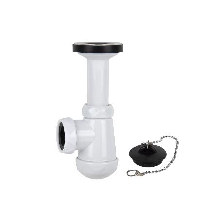 SIFÓN BOTELLA CORTO CON SALIDA Ø32-40 Y VÁLVULA LAVABO BIDÉ 1 1/4 X 70