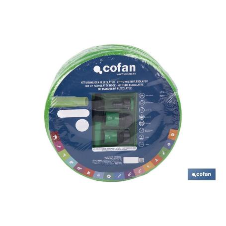 KIT MANGUERA FLEXOLÁTEX TRANSL. 15 MM (5/8) 10 M CON ACCESORIOS