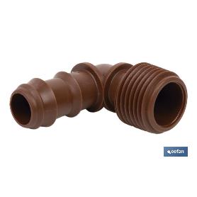 CON. EN CODO R.MACHO Ø16MM-3/4 (MARRÓN-MAX SEGUR.) VENTA UNITARIA