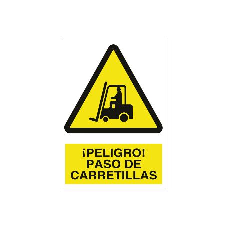 SEÑAL ADHESIVA 210X148MM. ¡PELIGRO! PASO DE CARRETILLAS
