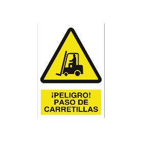 SEÑAL ADHESIVA 297X210MM. ¡PELIGRO! PASO DE CARRETILLAS