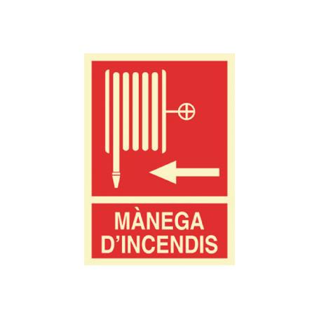 SEÑAL LUMINISCENTE 297X210MM. MÀNEGA DINCENDIS ESQUERRA
