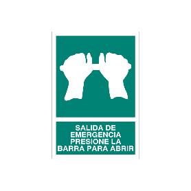 SEÑAL LUMINISCENTE 210X148MM. SALIDA DE EMERGENCIA PRESIONE LA BARRA PARA ABRIR
