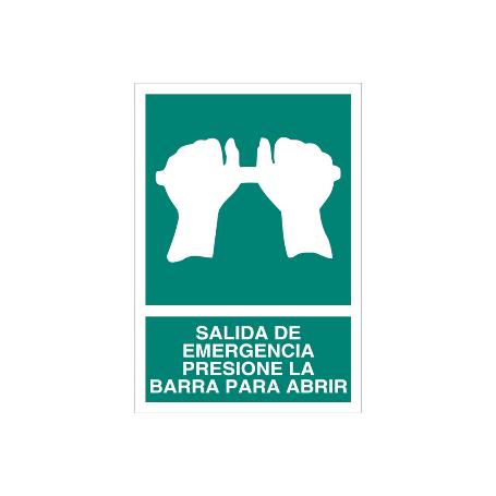 SEÑAL LUMINISCENTE 420X297MM. SALIDA DE EMERGENCIA PRESIONE LA BARRA PARA ABRIR