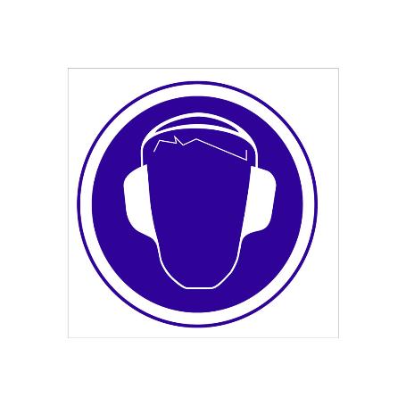 SEÑAL ADHESIVA 105X105MM. OBLIGATORIO CASCOS AUDITIVOS