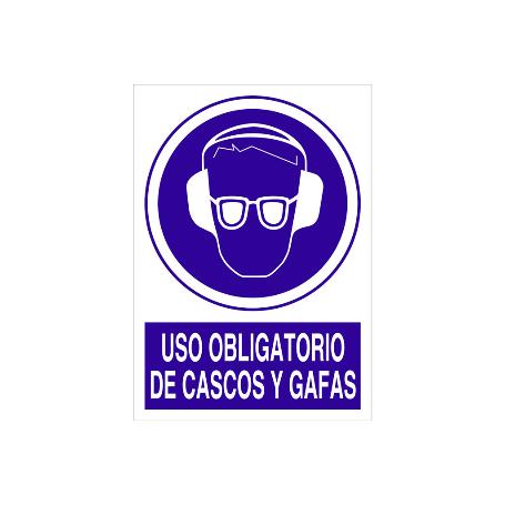 SEÑAL POLIESTIRENO  420X297MM. USO OBLIGATORIO DE CASCOS Y GAFAS