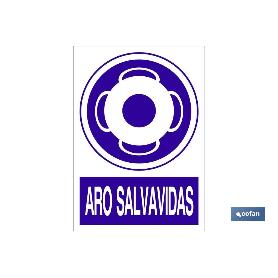 SEÑAL POLIESTIRENO 297X210MM ARO SALVAVIDAS | SEÑAL DE OBLIGACIÓN | TEXTO + PICTOGRAMA | MATERIAL: POLIPROPILENO