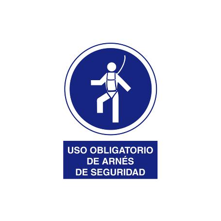 SEÑAL ADHESIVA 210X148MM. SEÑAL USO OBLIGATORIO DE ARNÉS DE SEGURIDAD CON TEXTO