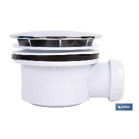 VÁLVULA SIFÓNICA PARA PLATO DE DUCHA Ø90 MM CON SALIDA Ø32-40 MM Y EMBELLECEDOR CROMADO