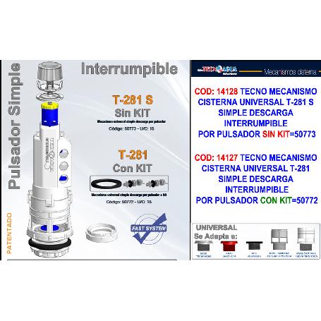TECNO DESCARGADOR WC CISTERN BAJA T281NS+ SIMPLE DESCARGA  50773