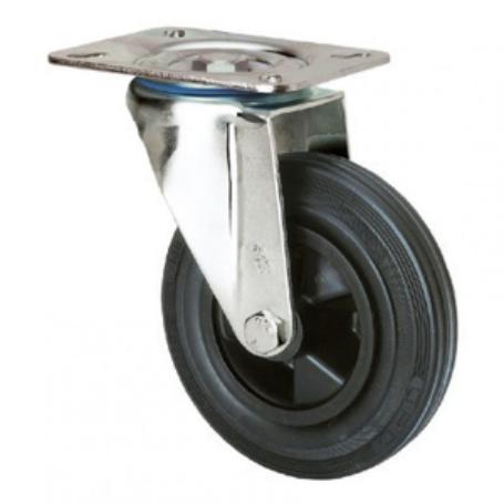 RUEDA GOMA NEGRA CON PLACA 100 MM. SIN FRENO 75490