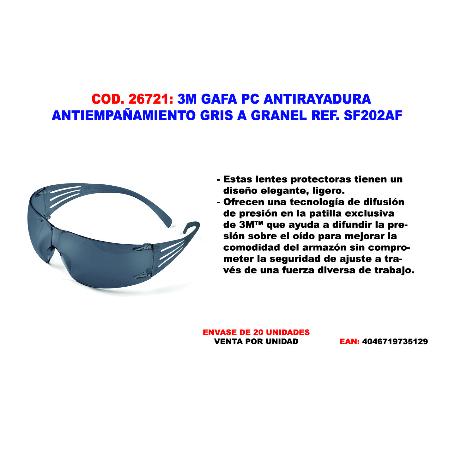 3M GAFA SEGURIDAD ANTIRAYADURA GRIS SF200G-1 7100331462