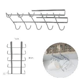 COLGADOR TAZAS, SOPORTE COCINA BAJO MUEBLE, ACERO CUELGATAZAS PARA 10 TAZAS