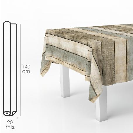 MANTEL HULE RECTANGULAR TABLONES MADERA. IMPERMEABLE ANTIMANCHAS PVC 140 CM. X 20 METROS. ROLLO RECORTABLE. INTERIO