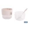 SET DE 3 RECIPIENTES CON TAPA, CUCHARA Y COMPARTIMIENTO INTERIOR  200ML+200ML
