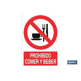SEÑAL ADHESIVA 297X210MM. PROHIBIDO COMER Y BEBER. EL DISEÑO DE LA SEÑAL PUEDE VARIAR, PERO EN NINGÚN CASO SE VARIA