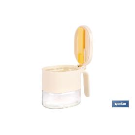 AZUCARERO/SALERO DE VIDRIO CON TAPA Y CUCHARILLA