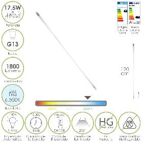 TUBO LED T8 120 CM.17,5 WATT. EQUIVALE A 130 WATT. 1800 LUMENES. LUZ FRIA 6500º K.