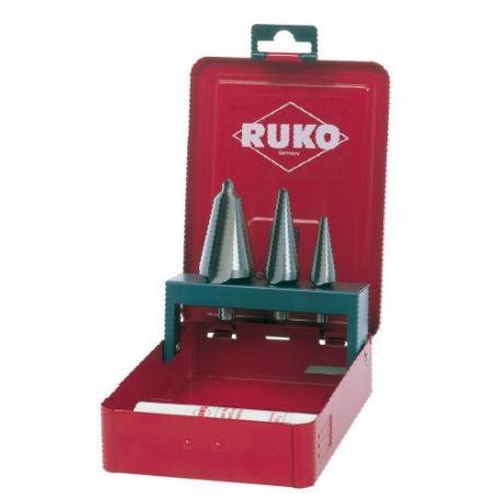 RUKO-101020E-JUEGO 3 BROCAS CÓNICAS HSS-E CO 5 + PASTA DE CORTE 30 G