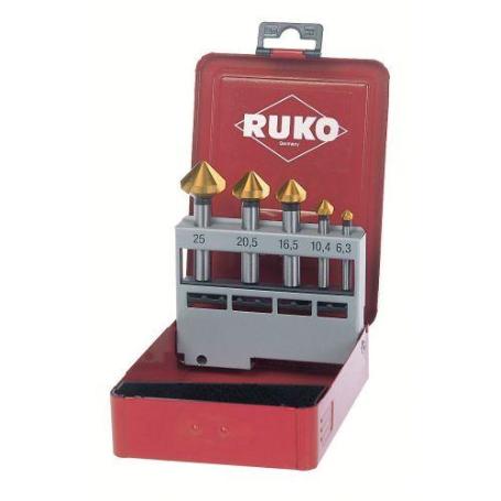 RUKO-102154T-JUEGO DE 5 AVELLANADORES CÓNICOS DIN 335 FORMA C 90° HSS-TIN