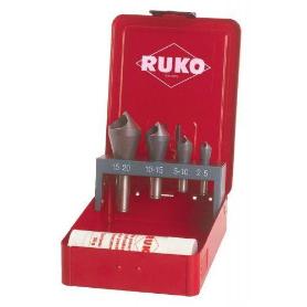 RUKO-102312T-JUEGO DE 4 AVELLANADORES-DESBARBADORES HSS-TIN + PASTA DE CORTE 30 G.