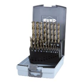 RUKO-215215RO-JUEGO DE 25 BROCAS DIN 338 TIPO VA HSSE-CO 5 EN ESTUCHE DE PLÁSTICO