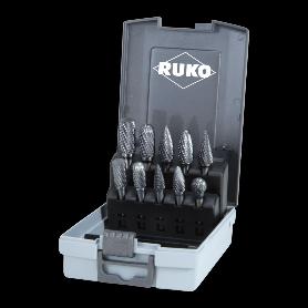 RUKO-116003RO-JUEGO DE 10 FRESAS ROTATIVAS DE CARBURO DE TUNGSTENO EN ESTUCHE DE PLÁSTICO